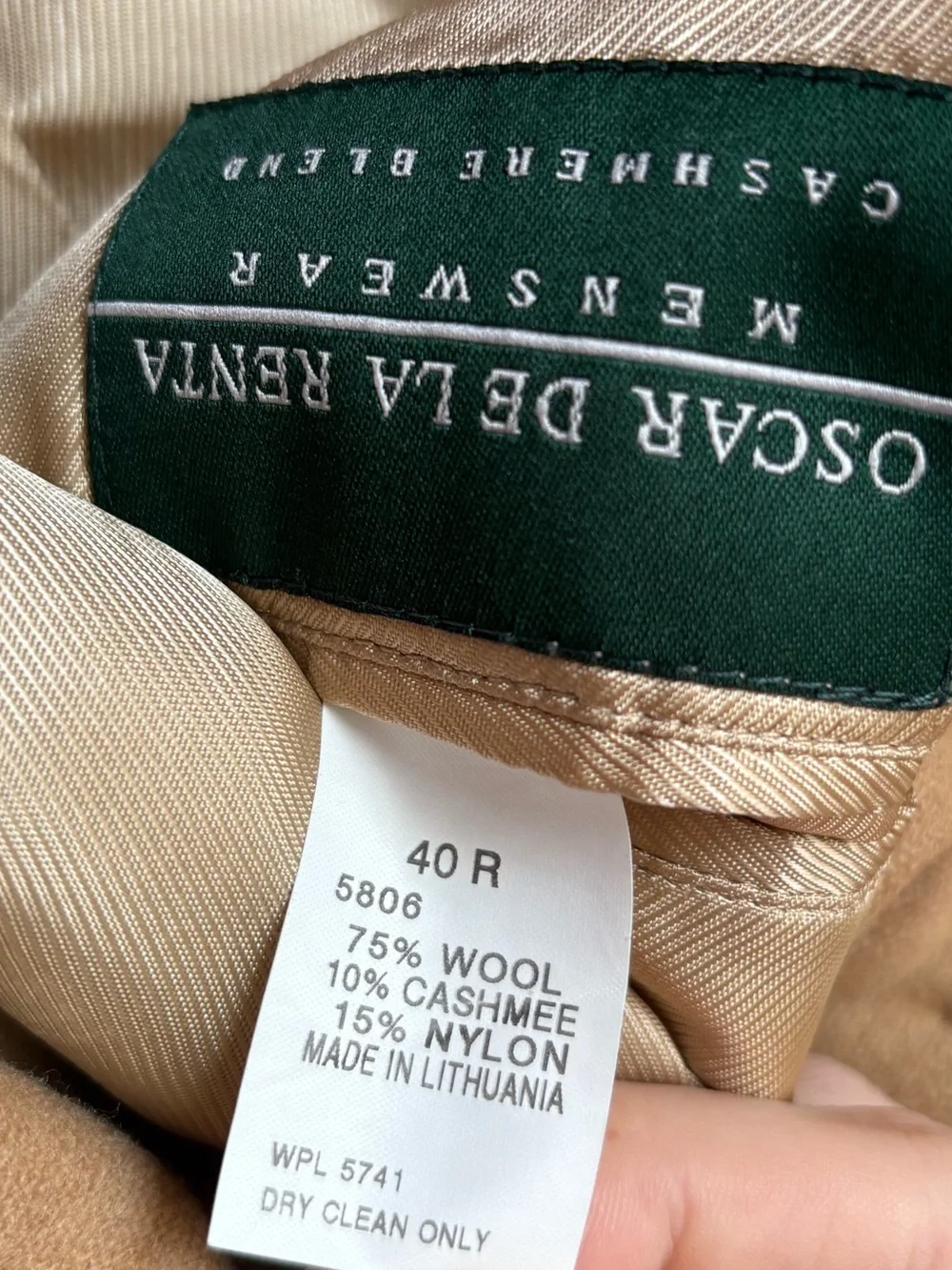 Oscar de la Renta Cashmere Wool Blend Camel Blazer Sport Coat Jacket Mens 40R